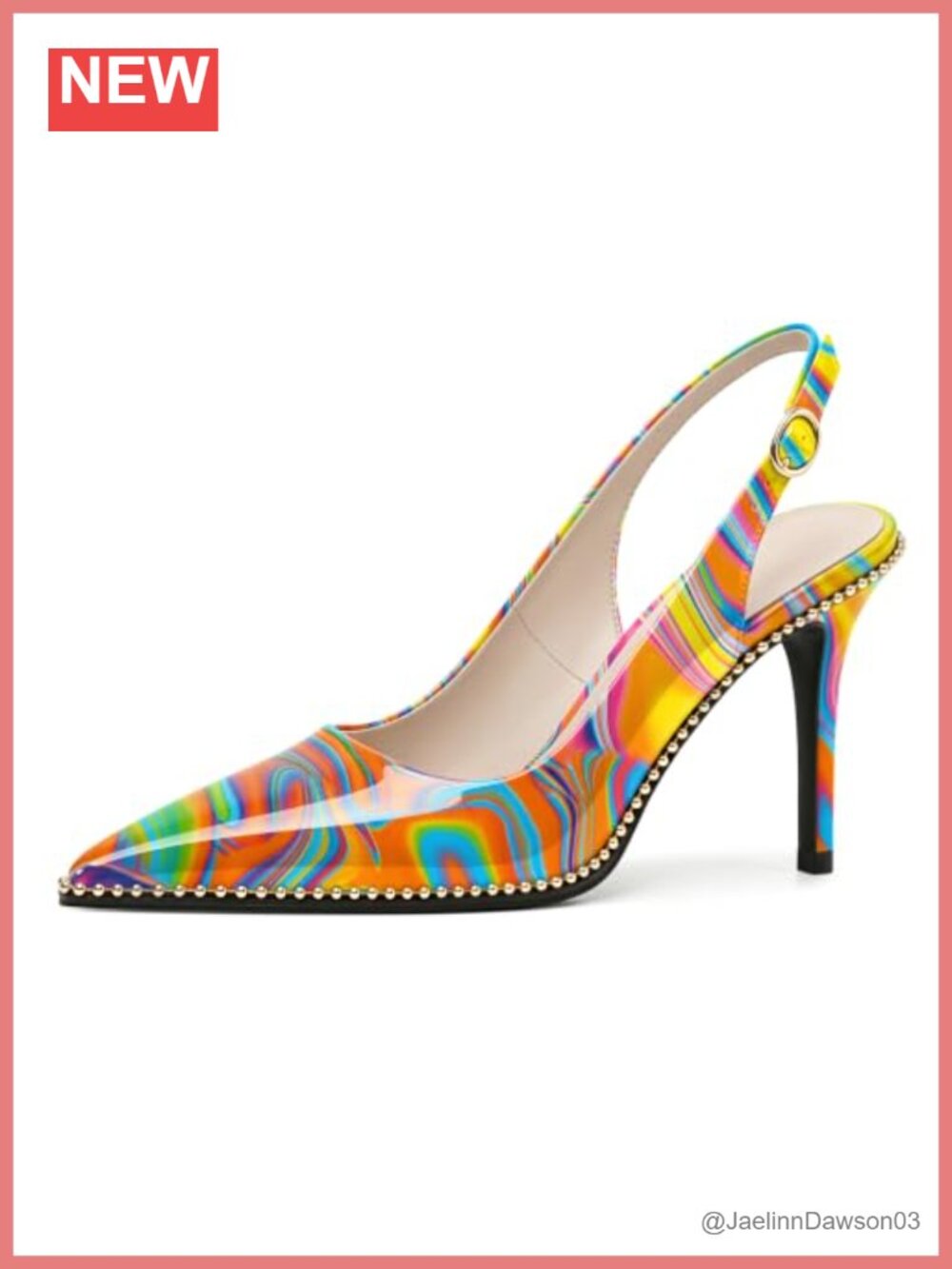 Slingback Heels Women's Pointed Toe Stilettos Gold Beaded Pumps